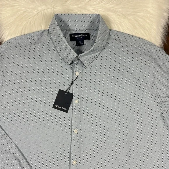 Mizzen + Main Men's Size XXL Blue Dot Trim Fit Leeward Button Up Shirt L/S